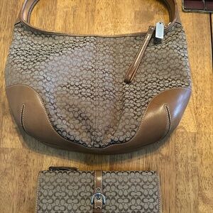 Coach Tan Signature Shoulder Bag and Wallet Set